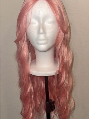 Haloo Pink Long Wavy Women's Synthetic Wig - Rose Pink